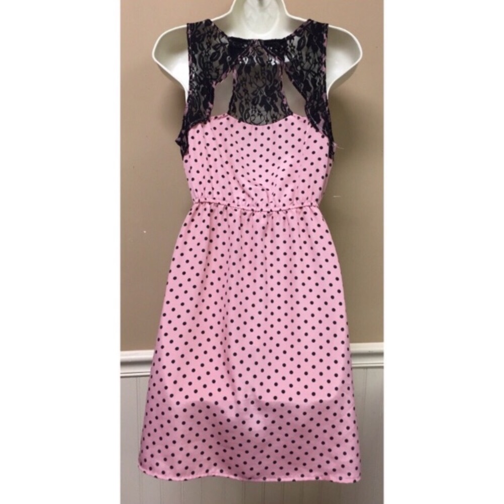Pink black polka dot dress by No Boundaries - Picture 2 of 5